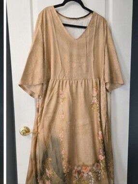 3XL Boho Renaissance Festival Dress Floral Border Print Costume Cottagecore